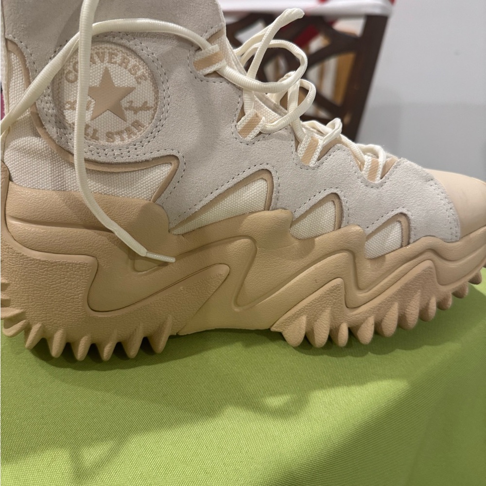 Converse High-Tops in Cream and Beige with Zigzag Sole